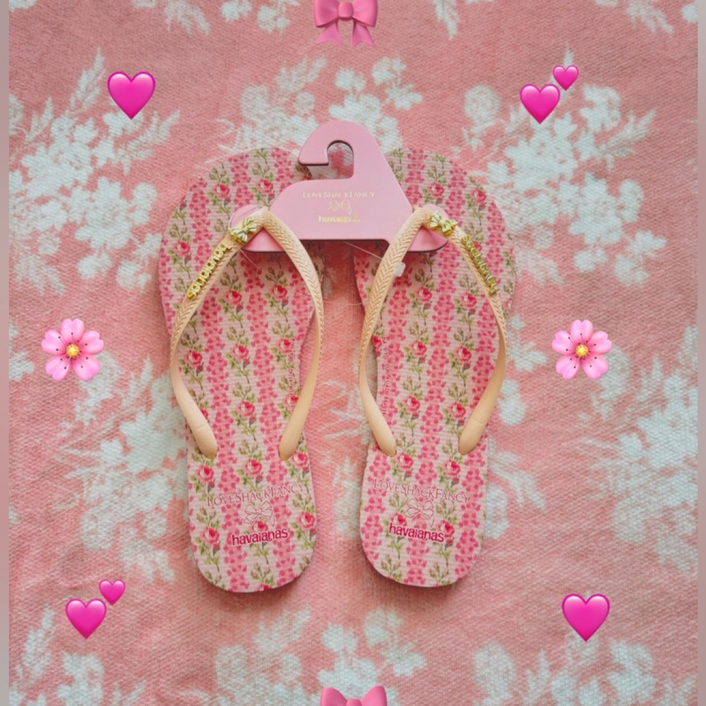 LoveShackFancy x Havaianas Women's Strawberry Macaroon Pink Flip Flops Size 9/10
